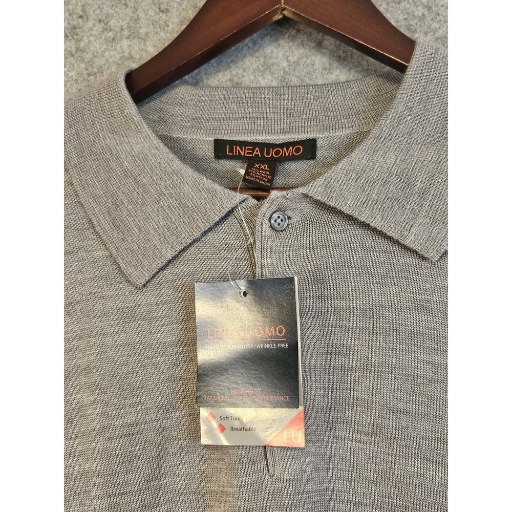 Linea Uomo Wool Blend Sweater Mens 2XL Polo Collar Pullover 3 Button Stretch NEW